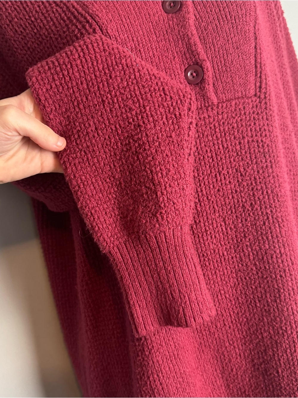 Aerie Oversized Red Waffle Knit Super Soft Quarter Button Up Pullover Sweater - Picture 6 of 8